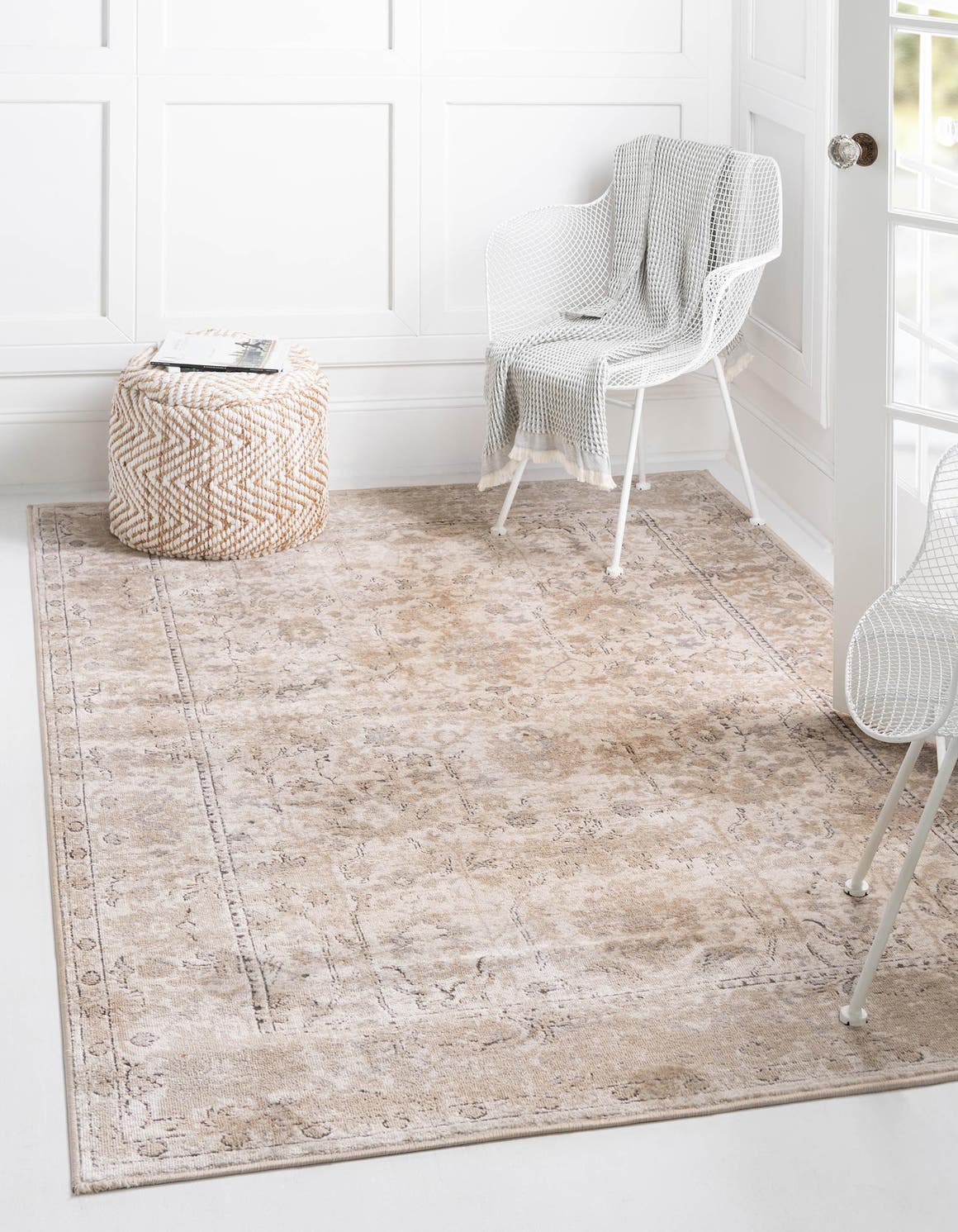 Ivory 9' x 12' Portland Rectangle Area Rug 85% Polypropylene & 15% Polyester Vintage Distressed Traditional Carpet for Home Decor for Sale at Rug Engine