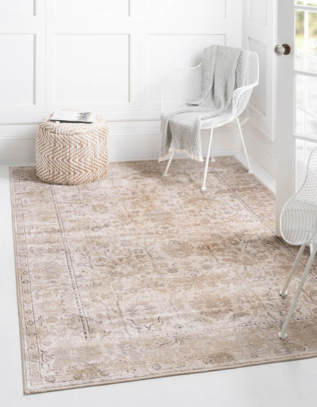 Ivory 9' x 12' Portland Rectangle Area Rug 85% Polypropylene & 15% Polyester Vintage Distressed Traditional Carpet for Home Decor for Sale at Rug Engine