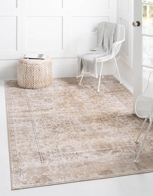 Ivory 5' 3 x 8' Portland Rectangle Area Rug 85% Polypropylene & 15% Polyester Vintage Distressed Traditional Carpet for Home Decor for Sale at Rug Engine