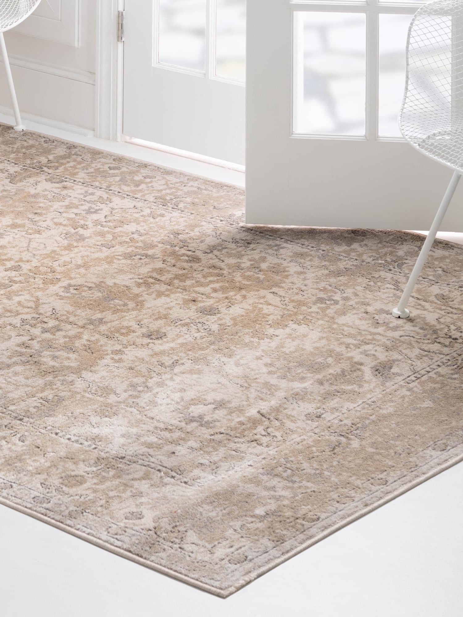 Ivory 9' x 12' Portland Rectangle Area Rug 85% Polypropylene & 15% Polyester Vintage Distressed Traditional Carpet for Home Decor for Sale at Rug Engine