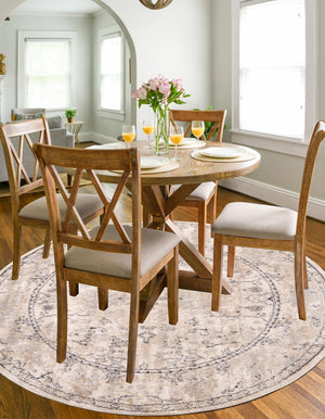 Ivory 5' 3 x 5' 3 Portland Round Area Rug 85% Polypropylene & 15% Polyester Vintage Distressed Traditional Carpet for Home Decor for Sale at Rug Engine