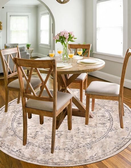 Ivory 7' 1 x 7' 1 Portland Round Area Rug 85% Polypropylene & 15% Polyester Vintage Distressed Traditional Carpet for Home Decor for Sale at Rug Engine