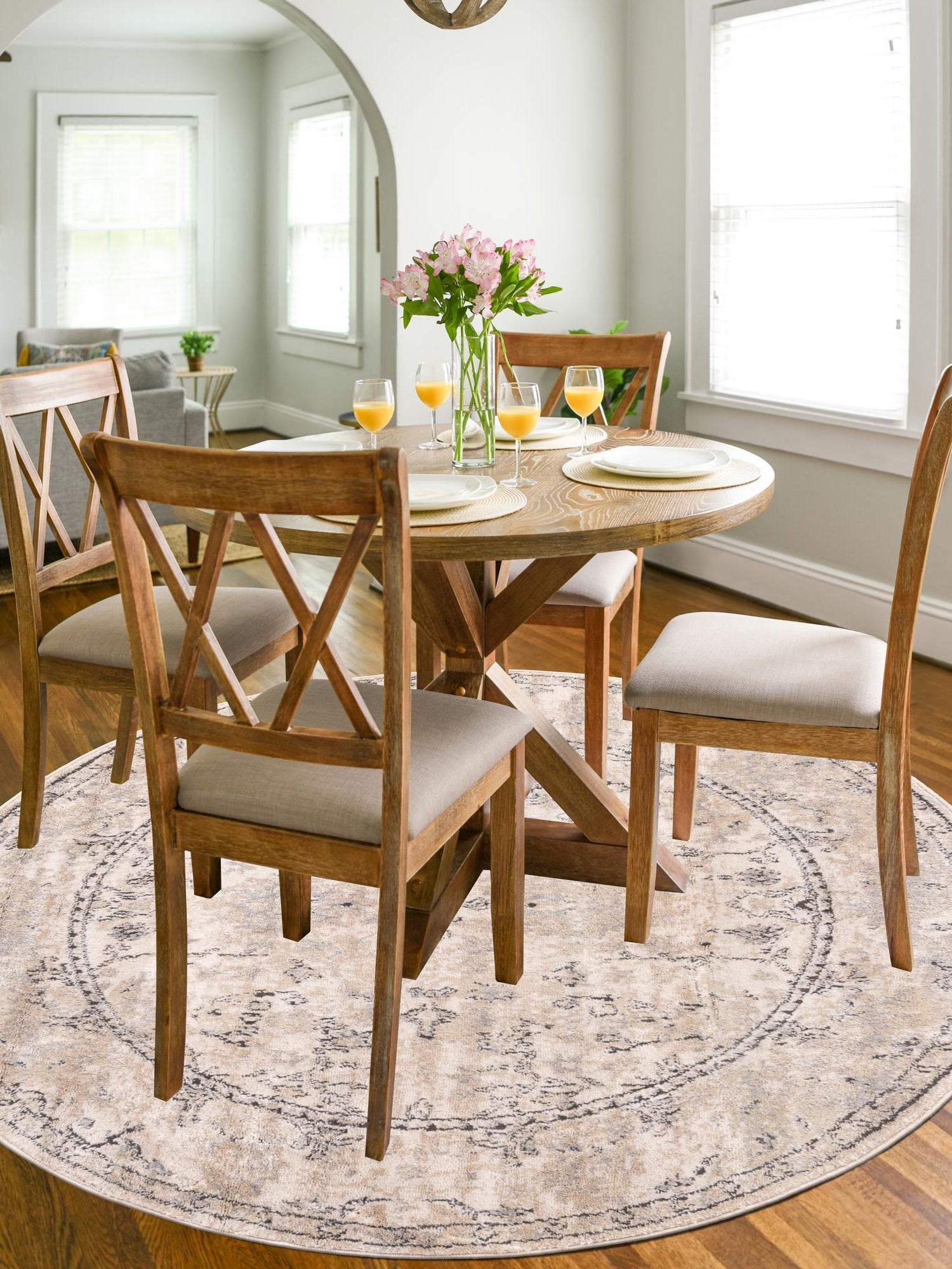 Ivory 5' 3 x 5' 3 Portland Round Area Rug 85% Polypropylene & 15% Polyester Vintage Distressed Traditional Carpet for Home Decor for Sale at Rug Engine