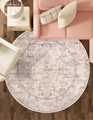 Ivory 7' 1 x 7' 1 Portland Round Area Rug 85% Polypropylene & 15% Polyester Vintage Distressed Traditional Carpet for Home Decor for Sale at Rug Engine