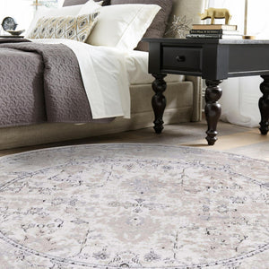 Ivory 7' 10 x 7' 10 Portland Round Area Rug 85% Polypropylene & 15% Polyester Vintage Distressed Traditional Carpet for Home Decor for Sale at Rug Engine