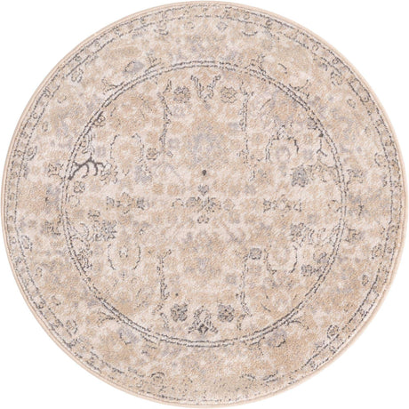 Ivory 3' 1 x 3' 1 Portland Round Area Rug 85% Polypropylene & 15% Polyester Vintage Distressed Traditional Carpet for Home Decor for Sale at Rug Engine