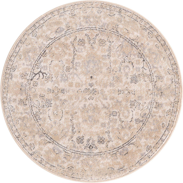 Ivory 3' 1 x 3' 1 Portland Round Area Rug 85% Polypropylene & 15% Polyester Vintage Distressed Traditional Carpet for Home Decor for Sale at Rug Engine