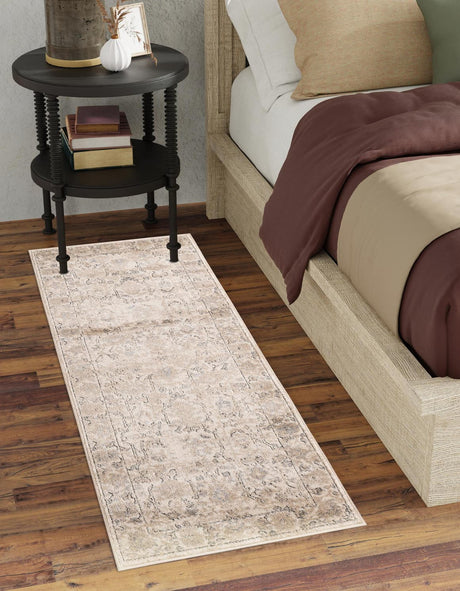 Ivory 2' x 7' 1 Portland Runner Area Rug 85% Polypropylene & 15% Polyester Vintage Distressed Traditional Carpet for Home Decor for Sale at Rug Engine