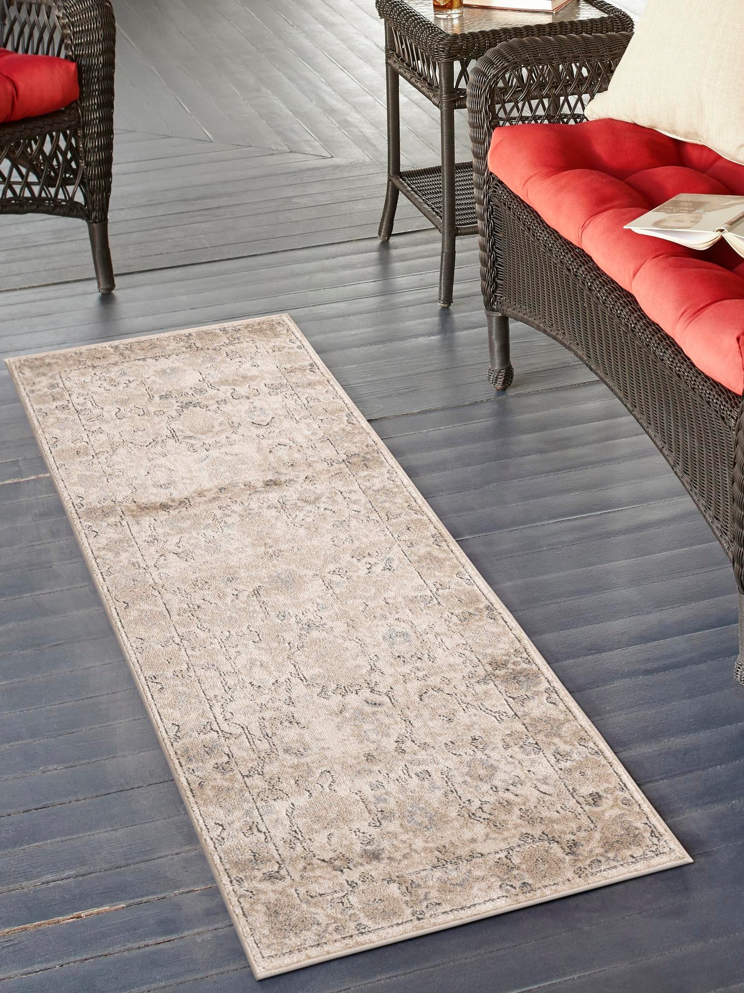 Ivory 2' 2 x 12' Portland Runner Area Rug 85% Polypropylene & 15% Polyester Vintage Distressed Traditional Carpet for Home Decor for Sale at Rug Engine