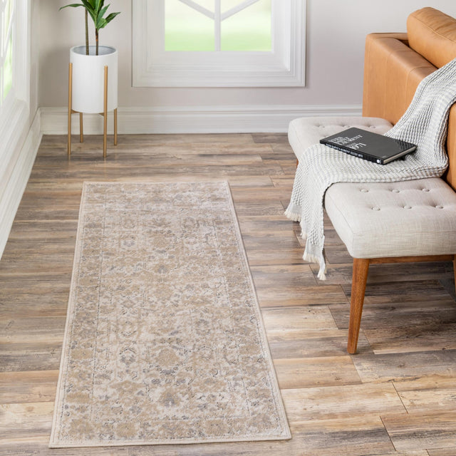 Ivory 2' x 7' 1 Portland Runner Area Rug 85% Polypropylene & 15% Polyester Vintage Distressed Traditional Carpet for Home Decor for Sale at Rug Engine