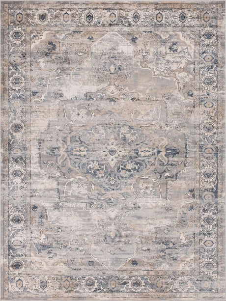 Gray 9' x 12' Portland Rectangle Area Rug 85% Polypropylene & 15% Polyester Vintage Distressed Traditional Carpet for Home Decor for Sale at Rug Engine