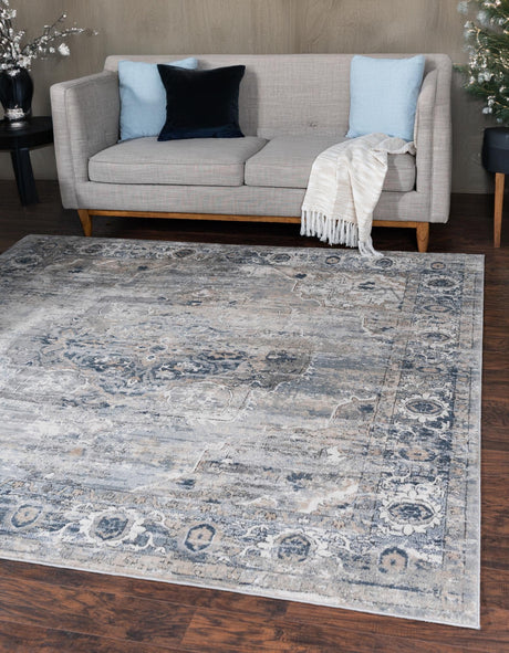 Gray 4' 1 x 4' 1 Portland Square Area Rug 85% Polypropylene & 15% Polyester Vintage Distressed Traditional Carpet for Home Decor for Sale at Rug Engine