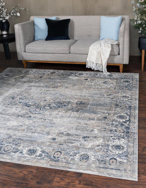 Gray 10' x 10' Portland Square Area Rug 85% Polypropylene & 15% Polyester Vintage Distressed Traditional Carpet for Home Decor for Sale at Rug Engine