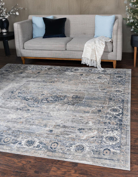 Gray 5' 3 x 5' 3 Portland Square Area Rug 85% Polypropylene & 15% Polyester Vintage Distressed Traditional Carpet for Home Decor for Sale at Rug Engine