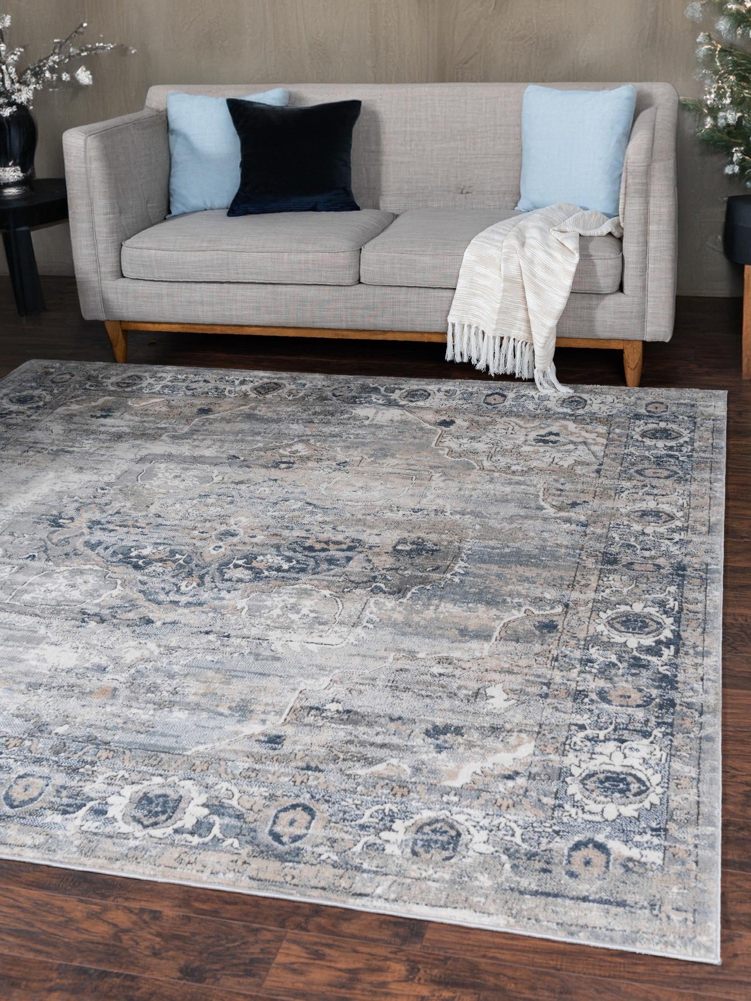 Gray 6' 1 x 6' 1 Portland Square Area Rug 85% Polypropylene & 15% Polyester Vintage Distressed Traditional Carpet for Home Decor for Sale at Rug Engine