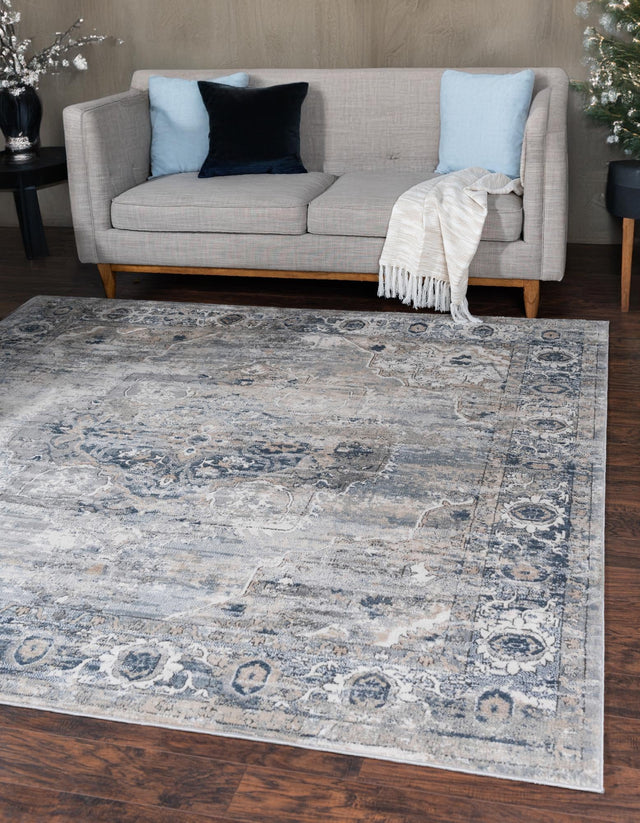 Gray 6' 1 x 6' 1 Portland Square Area Rug 85% Polypropylene & 15% Polyester Vintage Distressed Traditional Carpet for Home Decor for Sale at Rug Engine