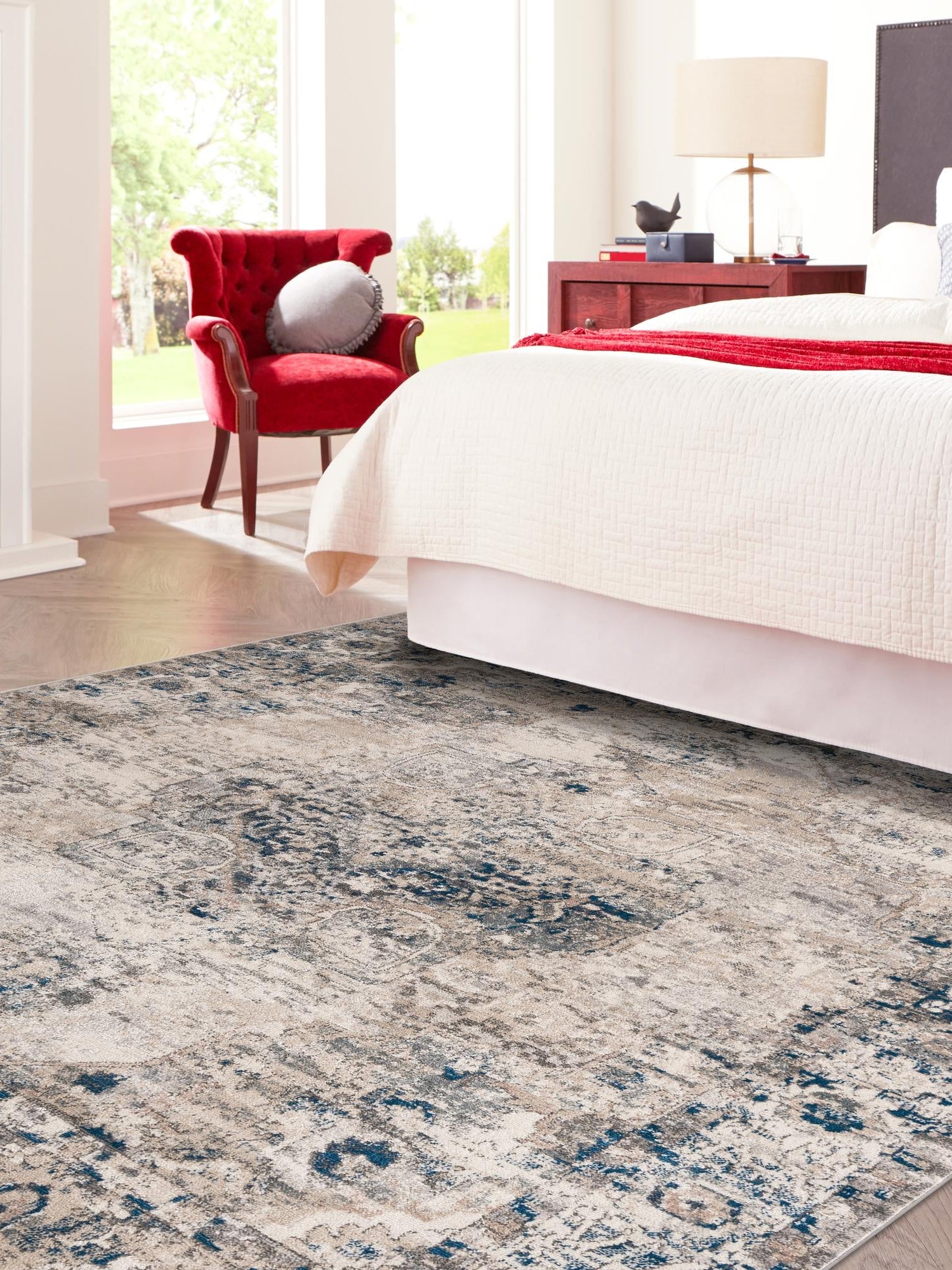 Gray 10' x 10' Portland Square Area Rug 85% Polypropylene & 15% Polyester Vintage Distressed Traditional Carpet for Home Decor for Sale at Rug Engine