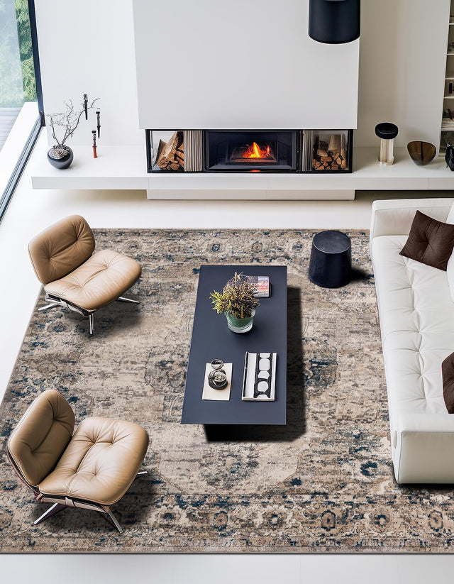 Gray 7' 10 x 7' 10 Portland Square Area Rug 85% Polypropylene & 15% Polyester Vintage Distressed Traditional Carpet for Home Decor for Sale at Rug Engine