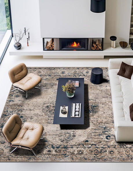 Gray 5' 3 x 5' 3 Portland Square Area Rug 85% Polypropylene & 15% Polyester Vintage Distressed Traditional Carpet for Home Decor for Sale at Rug Engine