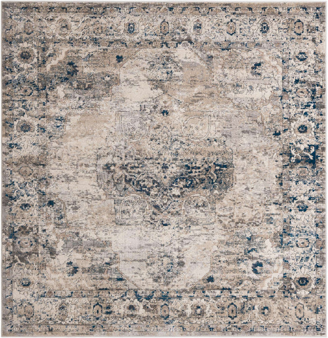 Gray 7' 10 x 7' 10 Portland Square Area Rug 85% Polypropylene & 15% Polyester Vintage Distressed Traditional Carpet for Home Decor for Sale at Rug Engine