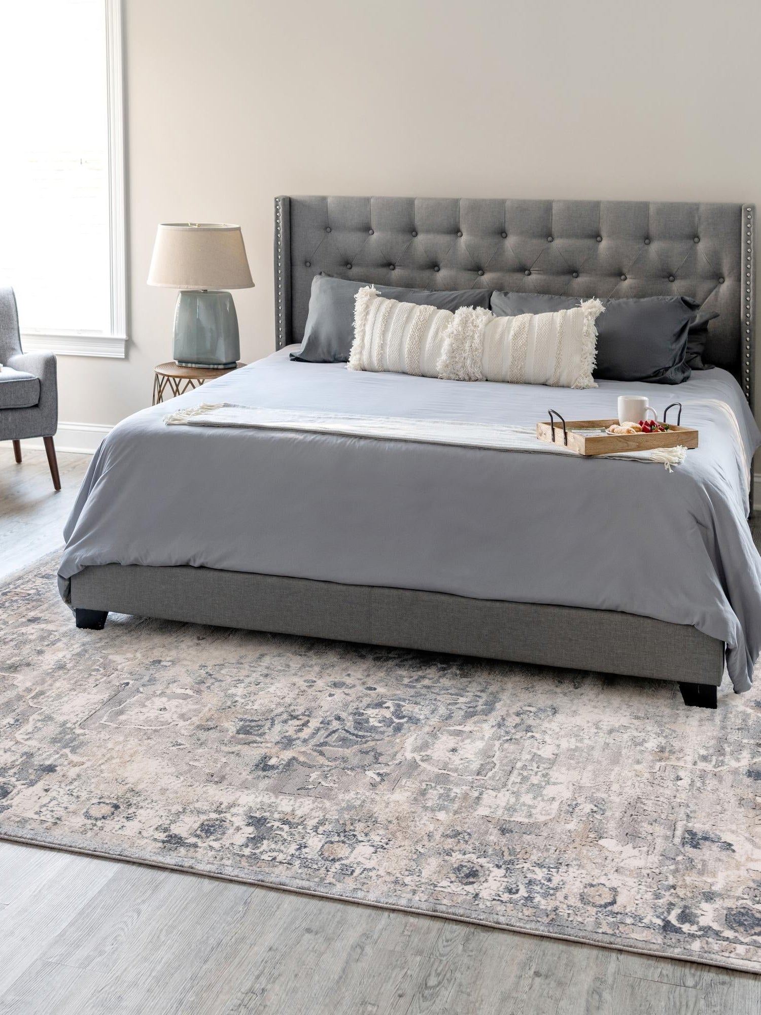 Gray 6' 1 x 9' Portland Rectangle Area Rug 85% Polypropylene & 15% Polyester Vintage Distressed Traditional Carpet for Home Decor for Sale at Rug Engine