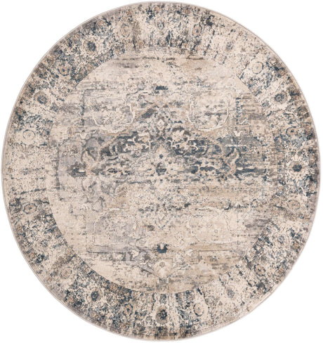 Gray 7' 1 x 7' 1 Portland Round Area Rug 85% Polypropylene & 15% Polyester Vintage Distressed Traditional Carpet for Home Decor for Sale at Rug Engine