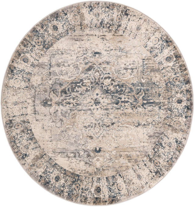 Gray 7' 1 x 7' 1 Portland Round Area Rug 85% Polypropylene & 15% Polyester Vintage Distressed Traditional Carpet for Home Decor for Sale at Rug Engine