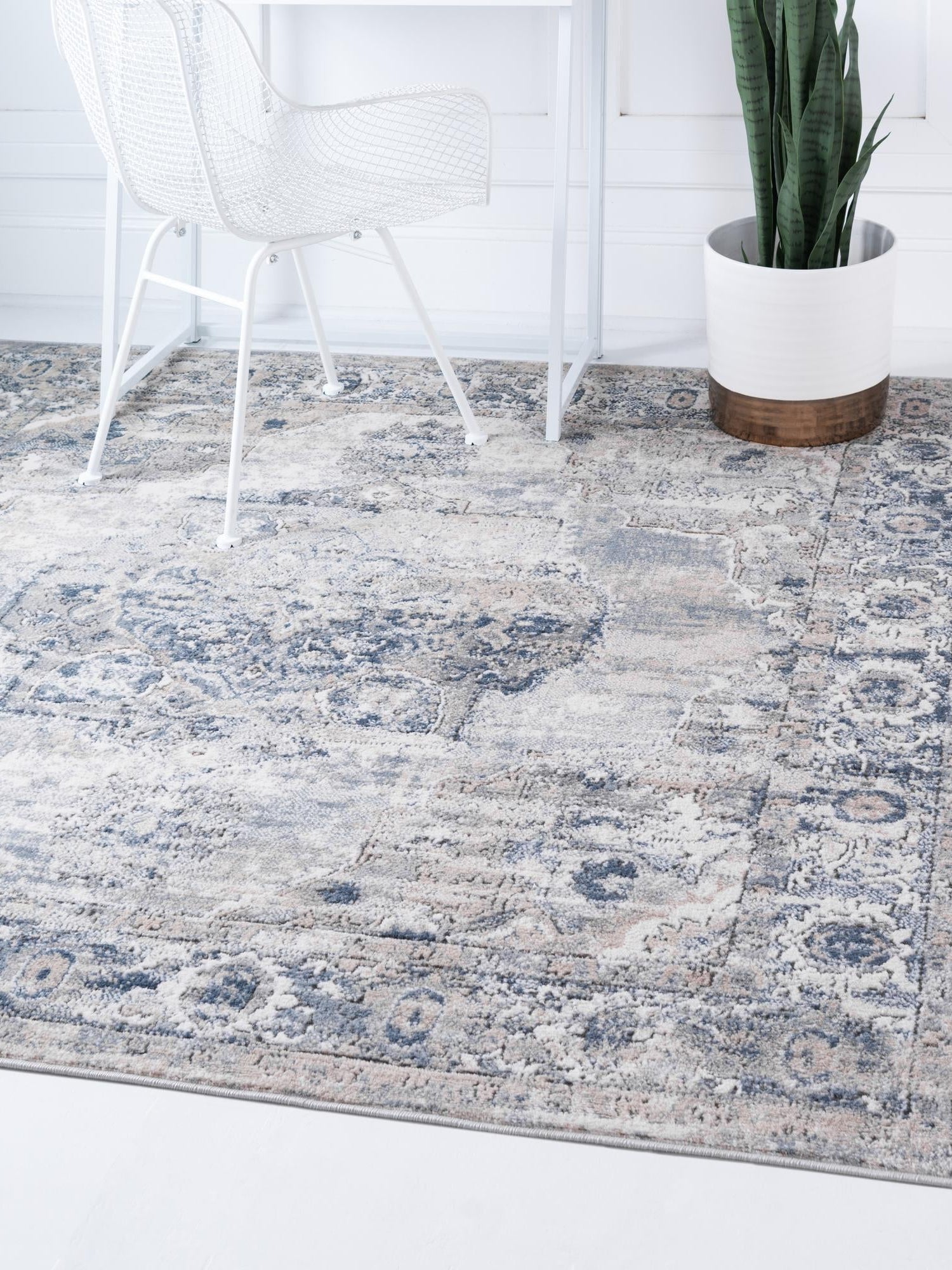 Gray 10' x 10' Portland Square Area Rug 85% Polypropylene & 15% Polyester Vintage Distressed Traditional Carpet for Home Decor for Sale at Rug Engine
