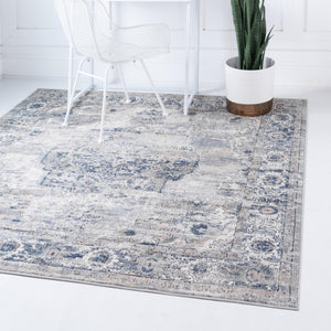 Gray 10' x 10' Portland Square Area Rug 85% Polypropylene & 15% Polyester Vintage Distressed Traditional Carpet for Home Decor for Sale at Rug Engine