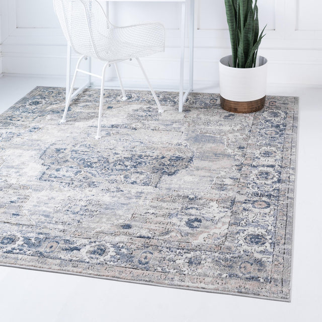 Gray 10' x 10' Portland Square Area Rug 85% Polypropylene & 15% Polyester Vintage Distressed Traditional Carpet for Home Decor for Sale at Rug Engine