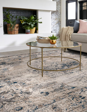 Gray 7' 10 x 7' 10 Portland Square Area Rug 85% Polypropylene & 15% Polyester Vintage Distressed Traditional Carpet for Home Decor for Sale at Rug Engine
