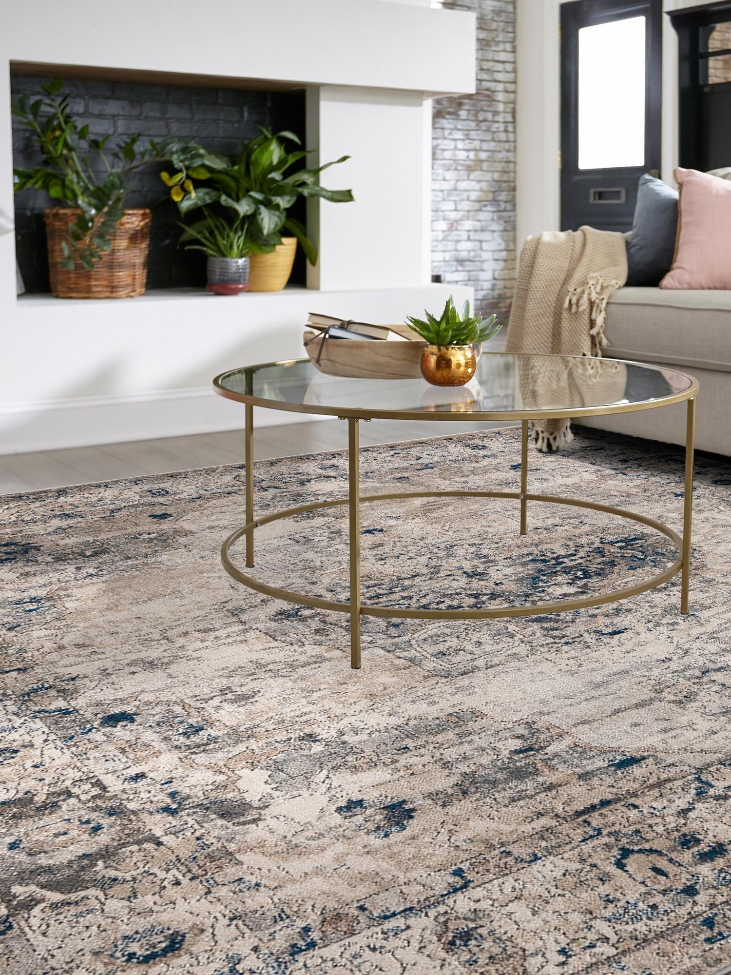 Gray 4' 1 x 4' 1 Portland Square Area Rug 85% Polypropylene & 15% Polyester Vintage Distressed Traditional Carpet for Home Decor for Sale at Rug Engine
