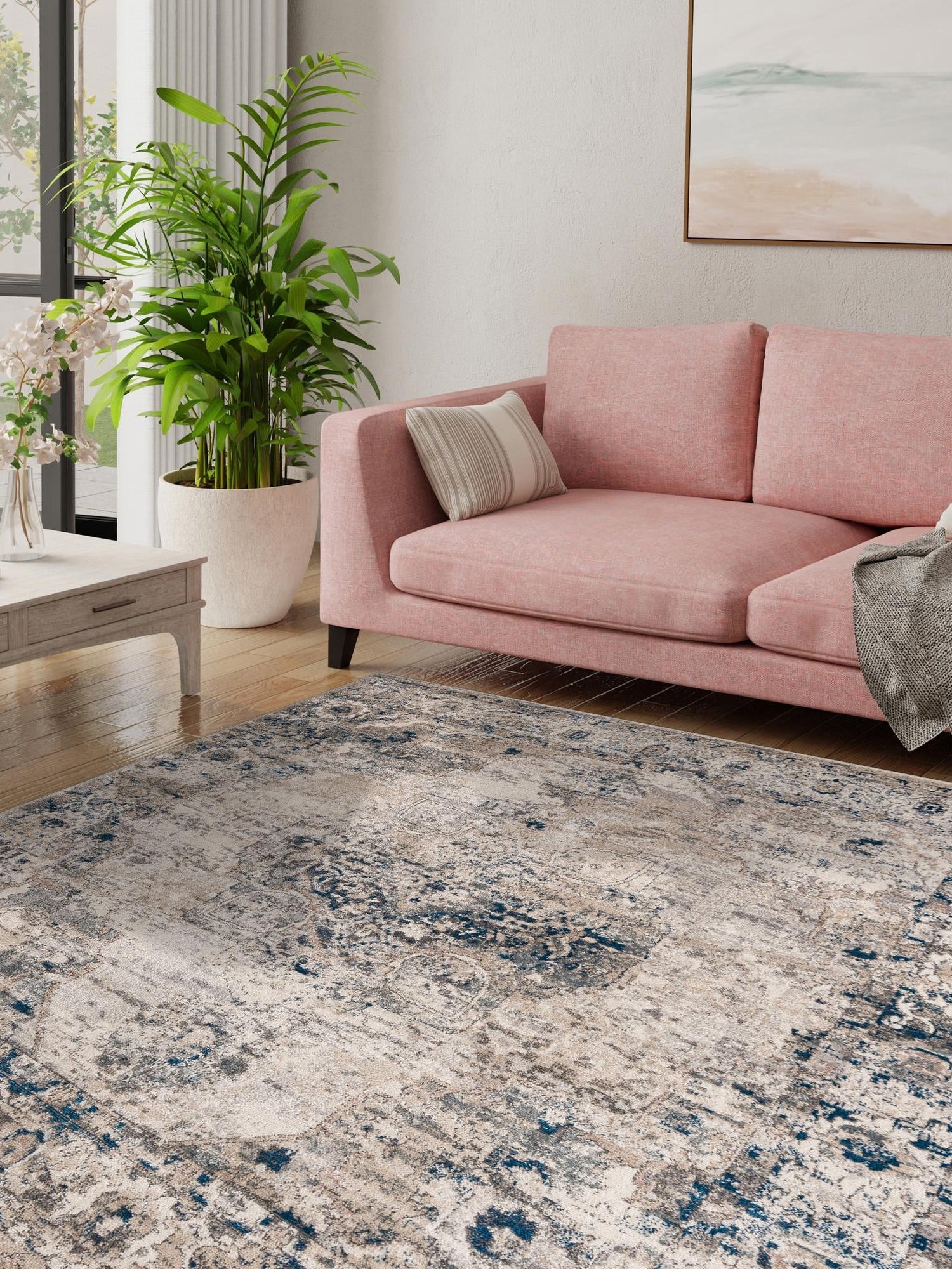 Gray 10' x 10' Portland Square Area Rug 85% Polypropylene & 15% Polyester Vintage Distressed Traditional Carpet for Home Decor for Sale at Rug Engine