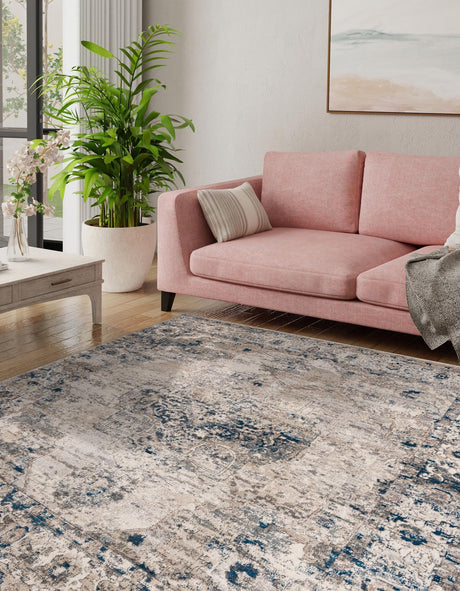 Gray 5' 3 x 5' 3 Portland Square Area Rug 85% Polypropylene & 15% Polyester Vintage Distressed Traditional Carpet for Home Decor for Sale at Rug Engine