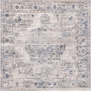 Gray 6' 1 x 6' 1 Portland Square Area Rug 85% Polypropylene & 15% Polyester Vintage Distressed Traditional Carpet for Home Decor for Sale at Rug Engine