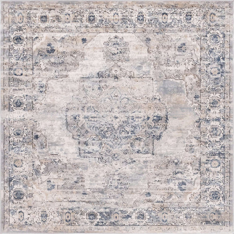 Gray 6' 1 x 6' 1 Portland Square Area Rug 85% Polypropylene & 15% Polyester Vintage Distressed Traditional Carpet for Home Decor for Sale at Rug Engine