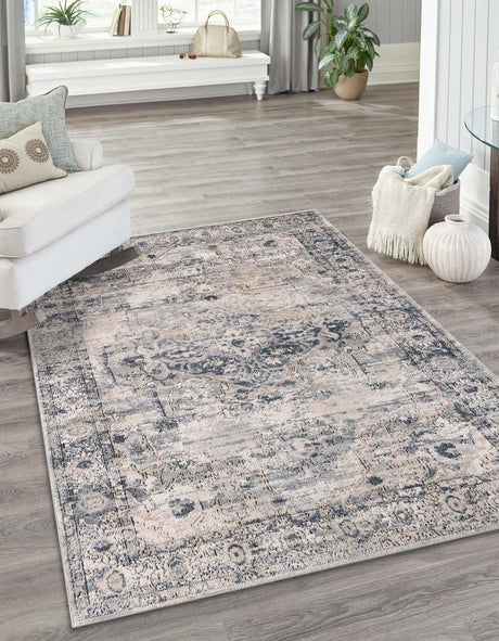 Gray 7' 10 x 11' Portland Rectangle Area Rug 85% Polypropylene & 15% Polyester Vintage Distressed Traditional Carpet for Home Decor for Sale at Rug Engine