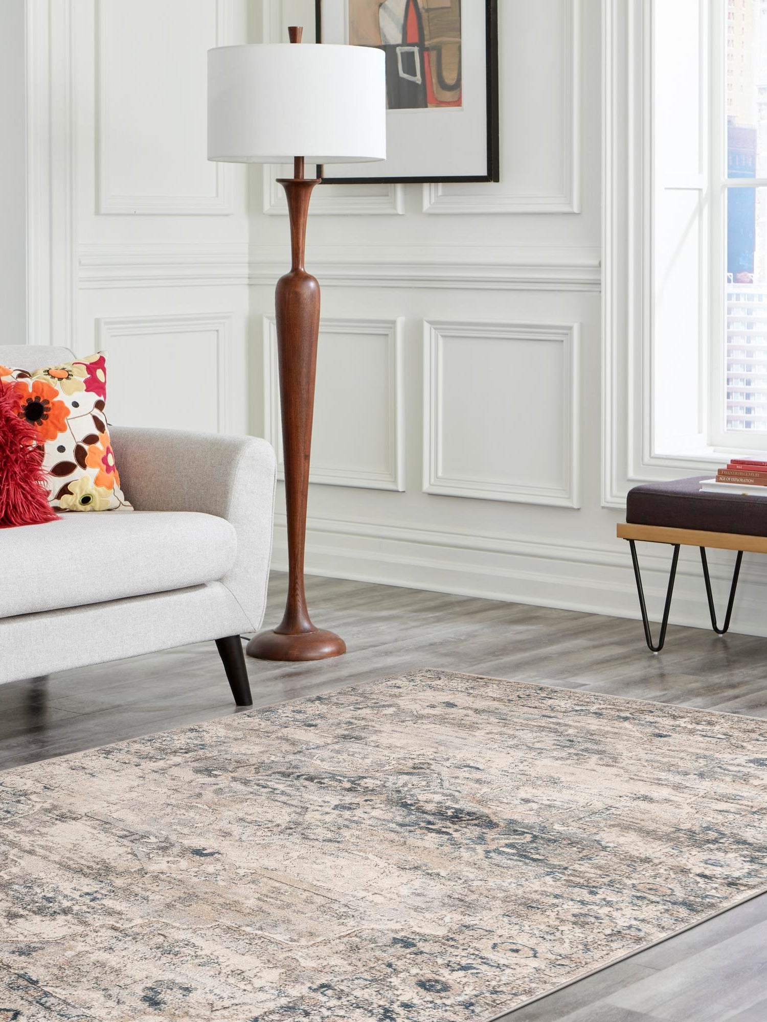 Gray 7' 10 x 11' Portland Rectangle Area Rug 85% Polypropylene & 15% Polyester Vintage Distressed Traditional Carpet for Home Decor for Sale at Rug Engine