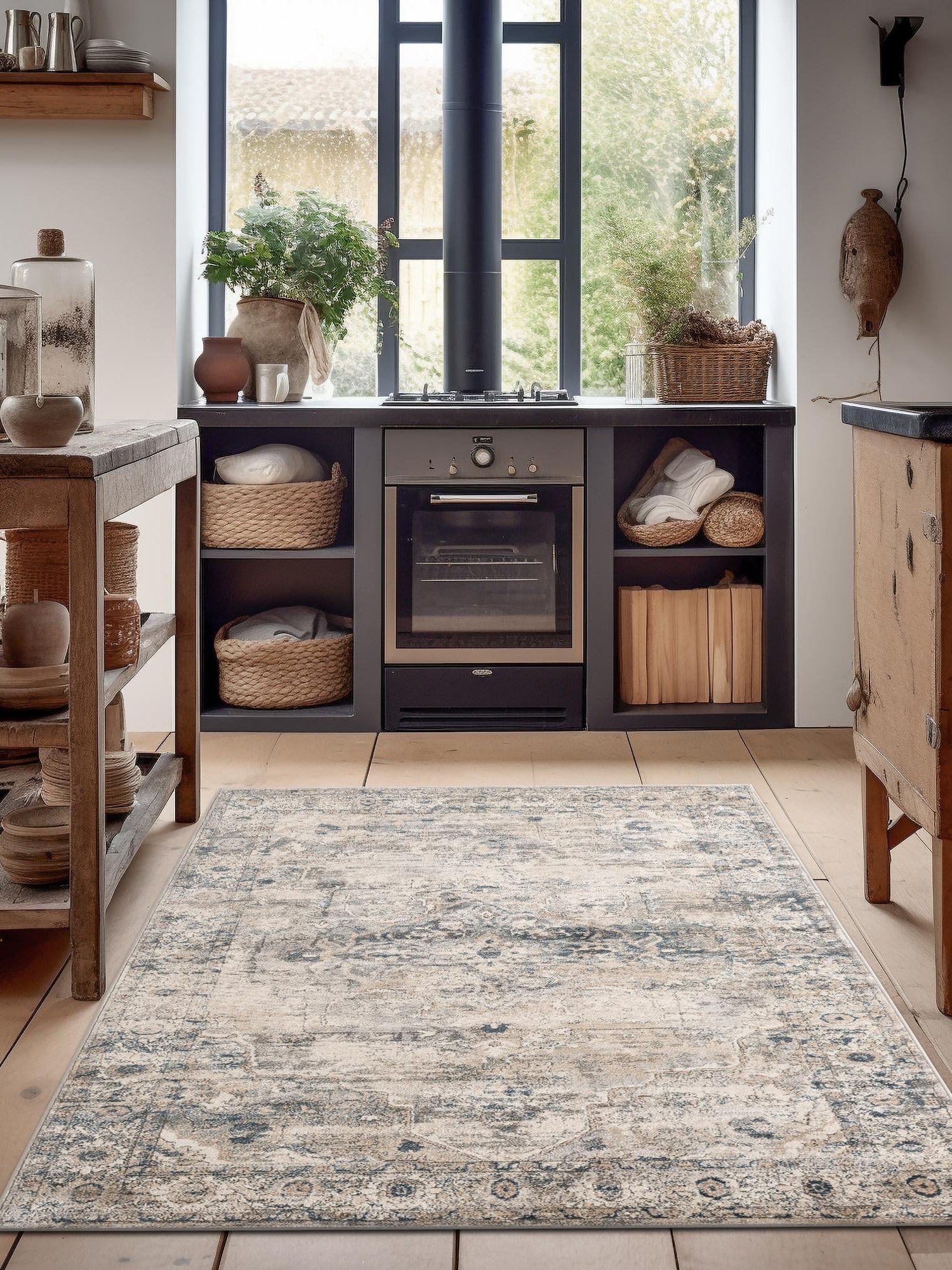 Gray 7' 1 x 10' Portland Rectangle Area Rug 85% Polypropylene & 15% Polyester Vintage Distressed Traditional Carpet for Home Decor for Sale at Rug Engine