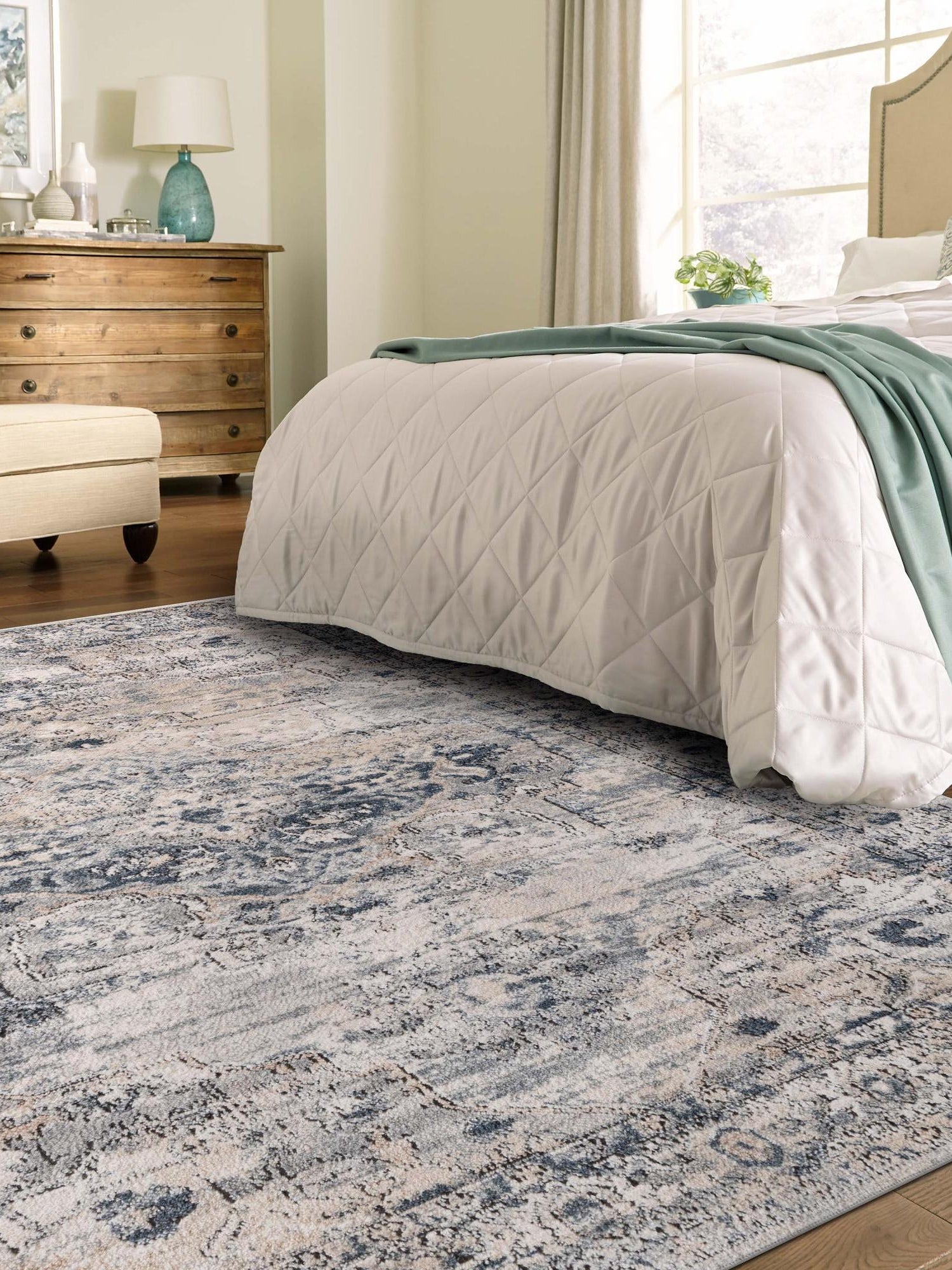 Gray 6' 1 x 9' Portland Rectangle Area Rug 85% Polypropylene & 15% Polyester Vintage Distressed Traditional Carpet for Home Decor for Sale at Rug Engine