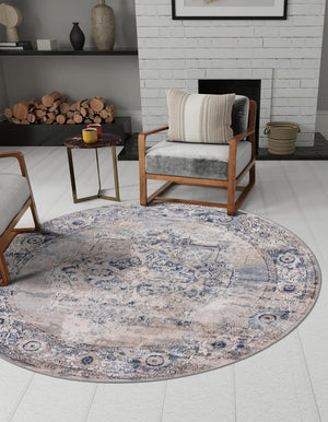Gray 10' x 10' Portland Round Area Rug 85% Polypropylene & 15% Polyester Vintage Distressed Traditional Carpet for Home Decor for Sale at Rug Engine