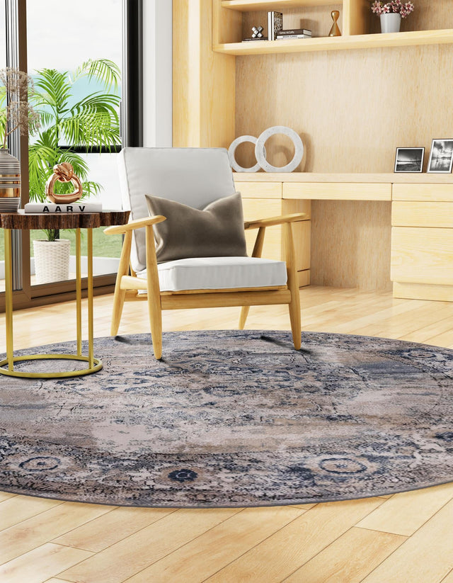 Gray 6' 1 x 6' 1 Portland Round Area Rug 85% Polypropylene & 15% Polyester Vintage Distressed Traditional Carpet for Home Decor for Sale at Rug Engine