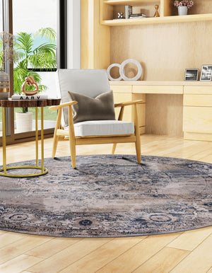 Gray 10' x 10' Portland Round Area Rug 85% Polypropylene & 15% Polyester Vintage Distressed Traditional Carpet for Home Decor for Sale at Rug Engine