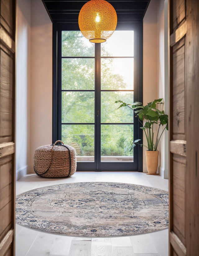 Gray 3' 1 x 3' 1 Portland Round Area Rug 85% Polypropylene & 15% Polyester Vintage Distressed Traditional Carpet for Home Decor for Sale at Rug Engine