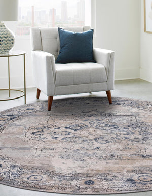 Gray 7' 10 x 7' 10 Portland Round Area Rug 85% Polypropylene & 15% Polyester Vintage Distressed Traditional Carpet for Home Decor for Sale at Rug Engine