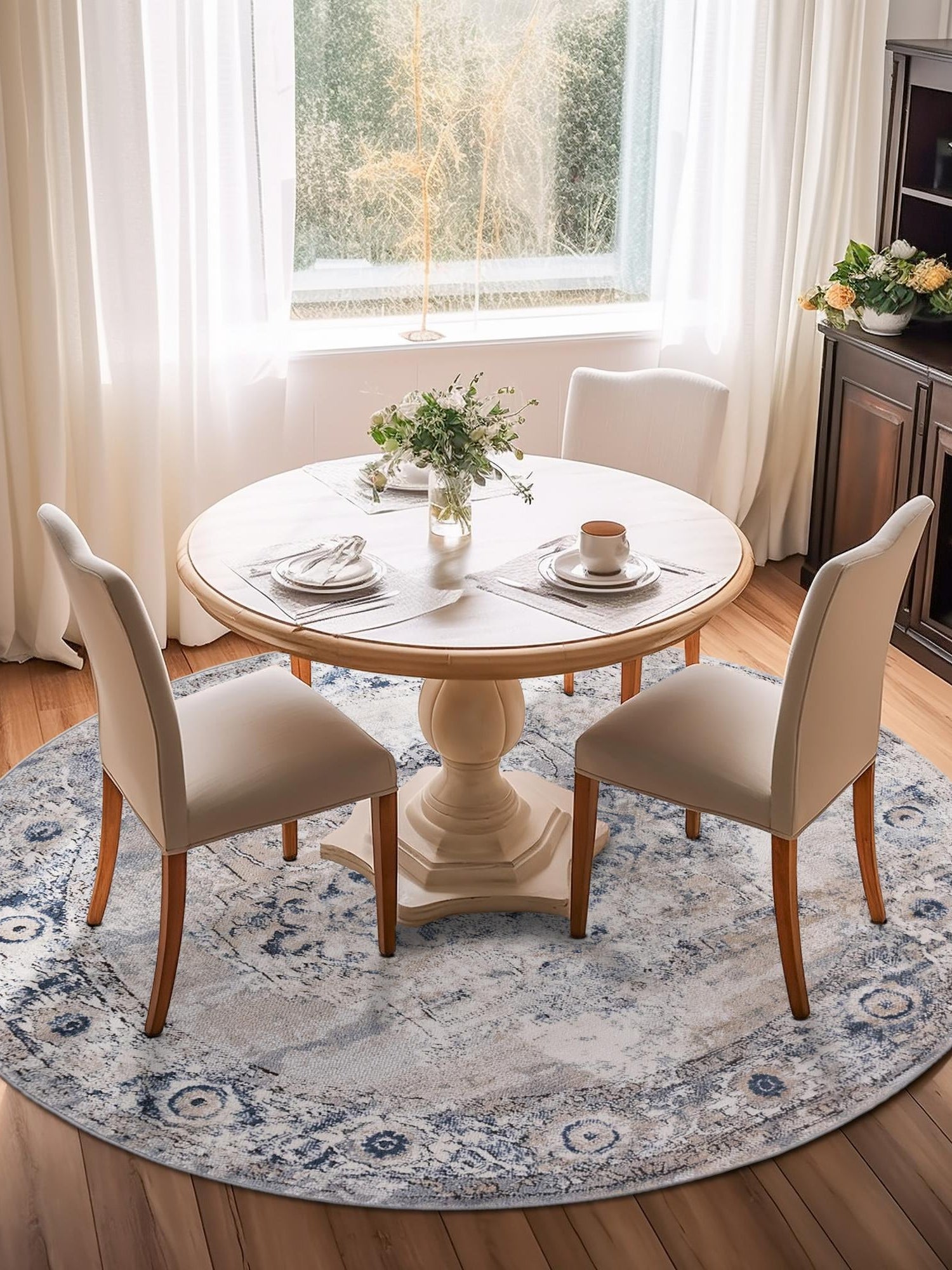 Gray 10' x 10' Portland Round Area Rug 85% Polypropylene & 15% Polyester Vintage Distressed Traditional Carpet for Home Decor for Sale at Rug Engine