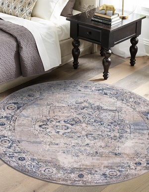 Gray 12' x 12' Portland Round Area Rug 85% Polypropylene & 15% Polyester Vintage Distressed Traditional Carpet for Home Decor for Sale at Rug Engine