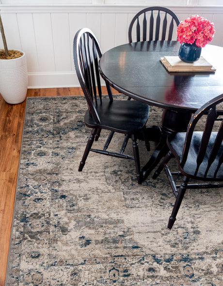 Gray 6' 1 x 6' 1 Portland Square Area Rug 85% Polypropylene & 15% Polyester Vintage Distressed Traditional Carpet for Home Decor for Sale at Rug Engine