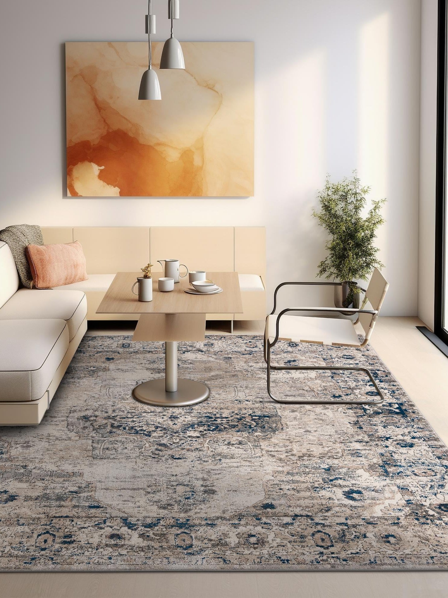 Gray 4' 1 x 4' 1 Portland Square Area Rug 85% Polypropylene & 15% Polyester Vintage Distressed Traditional Carpet for Home Decor for Sale at Rug Engine