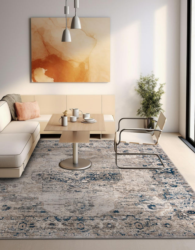 Gray 4' 1 x 4' 1 Portland Square Area Rug 85% Polypropylene & 15% Polyester Vintage Distressed Traditional Carpet for Home Decor for Sale at Rug Engine